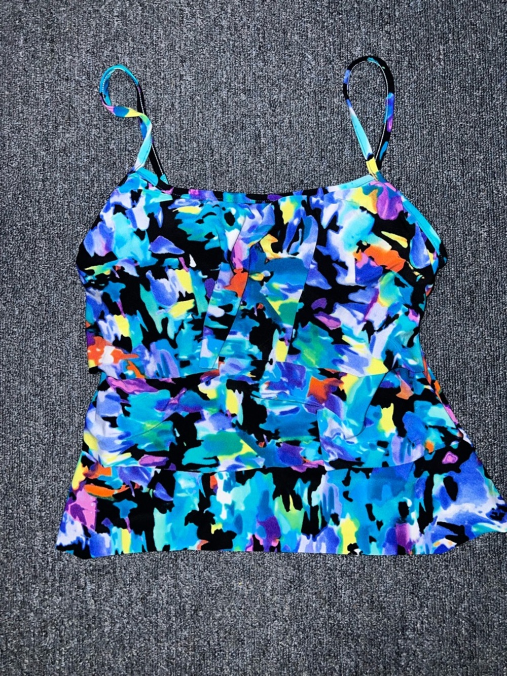 Caribbean Joe Blue Multicolor Abstract Print Camisole